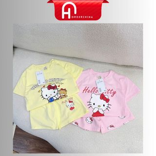 Set 2 bộ quần áo bé gái hình hello kitty màu vàng hồng - HNOrderChina