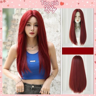 Tóc giả nữ nguyên đầu đỏ Koty, tóc giả nguyên đầu hai mái thẳng dài tặng kèm lưới trùm