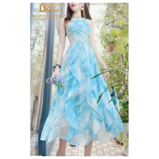 Đầm xòe cổ yếm phối viền bèo siêu xinh