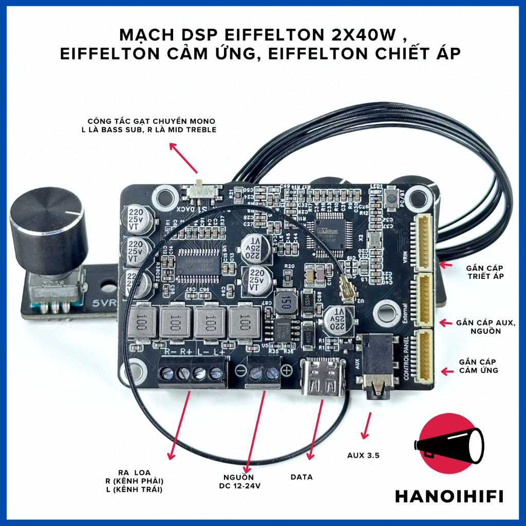 Mạch  EIFFELTON 2x40W , EIFFELTON cảm ứng, EIFFELTON chiết áp bluetooth DSP, mạch khuyếch đại âm thanh kèm bluetooth