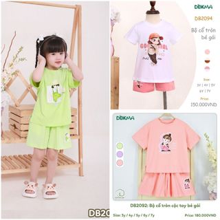 Bộ quần áo cộc tay cotton bé gái dokma kid