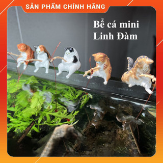 Mô hình mèo câu cá mini trang trí bể cá cảnh, bể thủy sinh