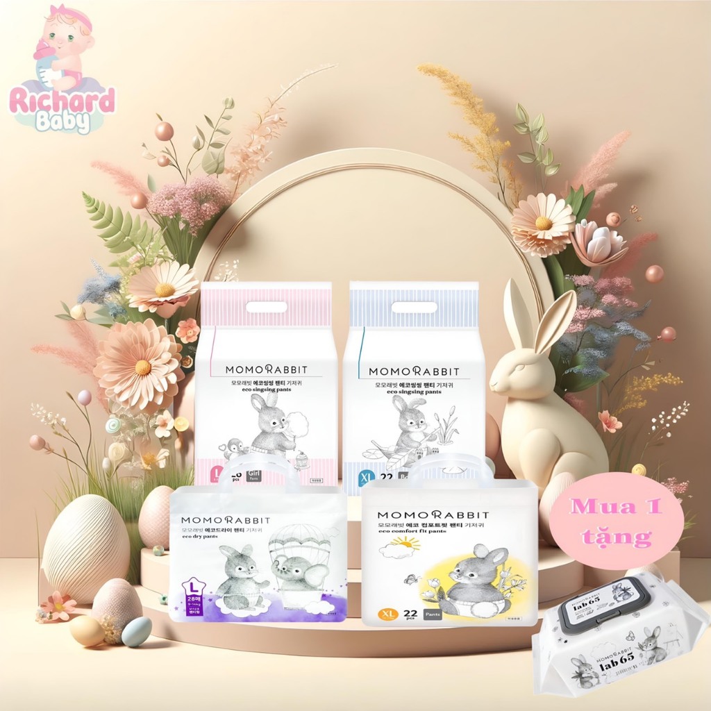 (Tặng Khăn Ướt MoMoRabbit Khi mua 1B) Bỉm Quần/Dán MOMO RABBIT Nội Địa Hàn Quốc Cao Cấp