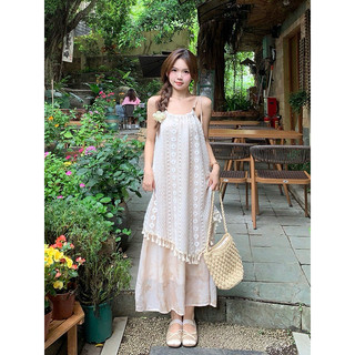 (ORDER TAOBAO) VÁY HAI DÂY PHỐI TUA RUA XÊ TÀ CHÉO VHD156