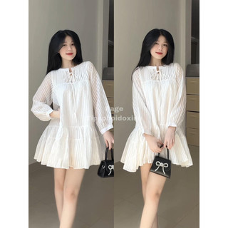  Đầm Ngắn Dáng Babydol Thiết Kế Trẻ Trung Nữ Tính- Váy  Babydol tay dài xoè tiểu thư cực kì tôn dáng - selena dress 