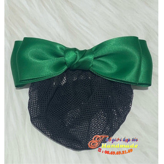 Kẹp búi lưới handmade màu xanh lá đơn giản K06-M2
