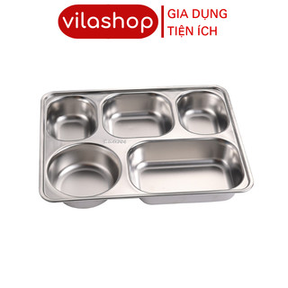 Khay cơm inox 5 ngăn, hộp cơm inox cao cấp đựng cơm văn phòng, trường học, nhà hàng, quán ăn đa năng