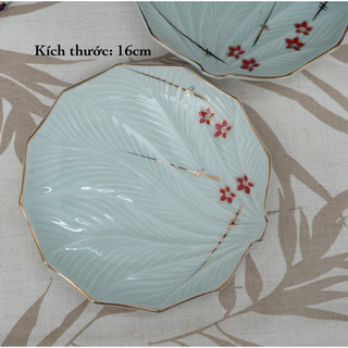 Đĩa sứ hình lá kiểu nhật 16cm - gốm sứ nhật bản