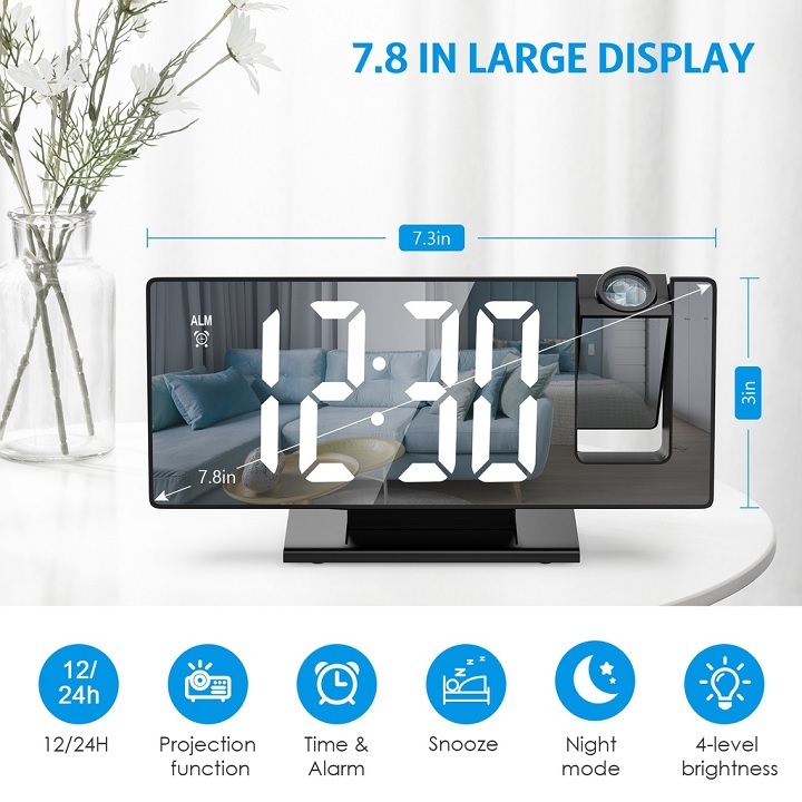 Đồng hồ để bàn led báo thức thông minh với tính năng chiếu giờ trên trần nhà độc đáo