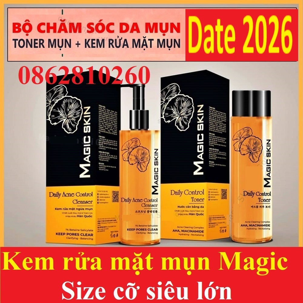 Kem rửa mặt ngừa mụn Daily Acne Control Cleanser Magic Skin chiết xuất rau má và tràm trà [chính hãng magicskin]