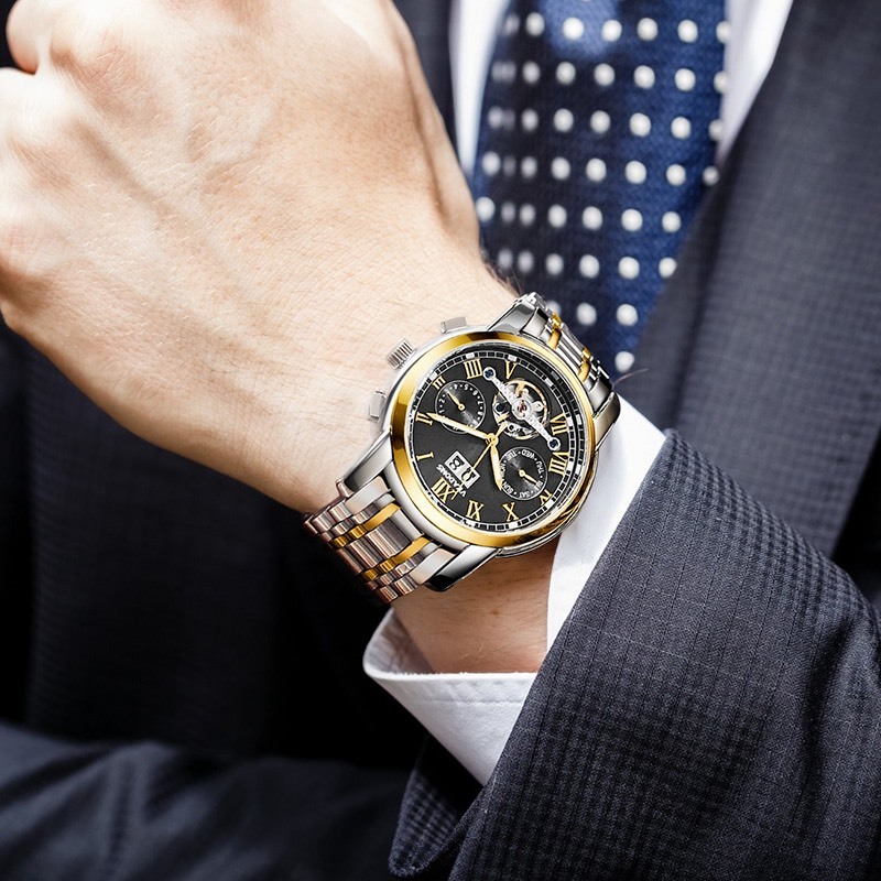 Đồng hồ nam VEADONS Chính hãng lộ cơ  automatic hiện đại - Đồng hồ cơ dây thép size 41mm Sang Trọng