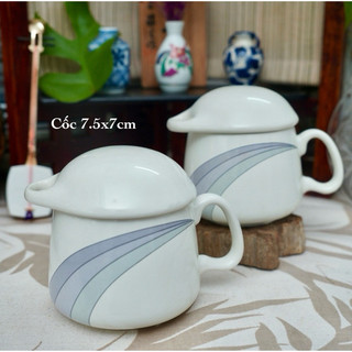 Ly cốc sứ có nắp - nắp có khe cắm muỗng - gốm sứ nhật bản
