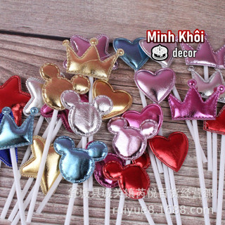 COMBO 10 SET que tim sao trang trí bánh sinh nhật, que cắm tim sao da