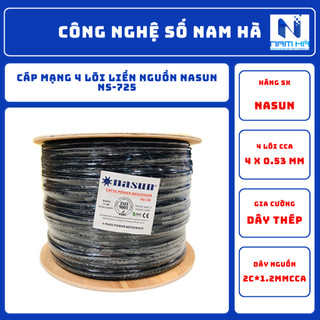 Dây cáp mạng 4 lõi liền nguồn Nasun NS-725 lõi nhôm mạ đồng nguyên chất cuộn 305M chuyên dùng cho hệ thống camera ip