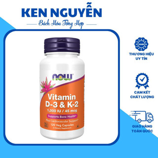 Viên uống Now Vitamin D3 K2 1,000 IU / 45 mcg (120v) ngăn ngừa loãng xương, giúp xương chắc khỏe, tăng hệ miễn dịch