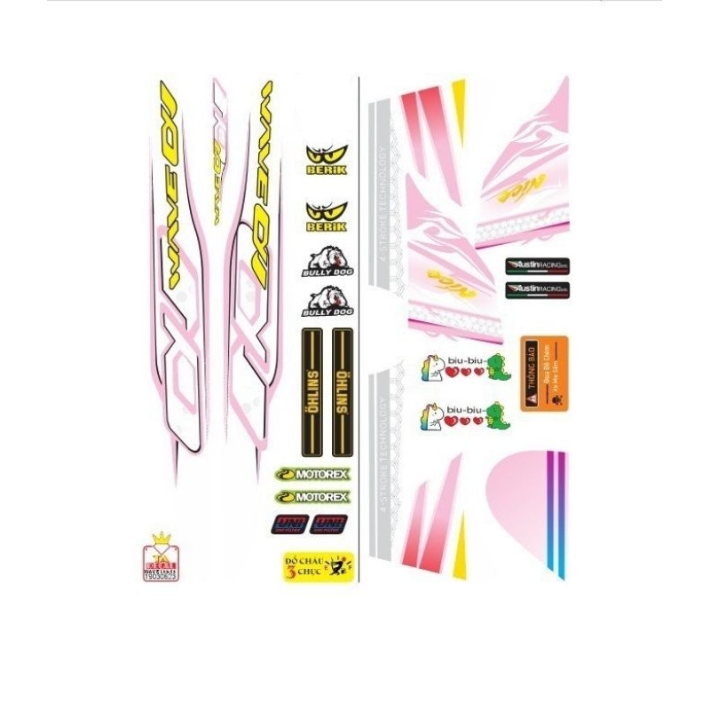 Tem WAVE (50cc-100cc) màu HỒNG-TRẮNG tem chống phai màu