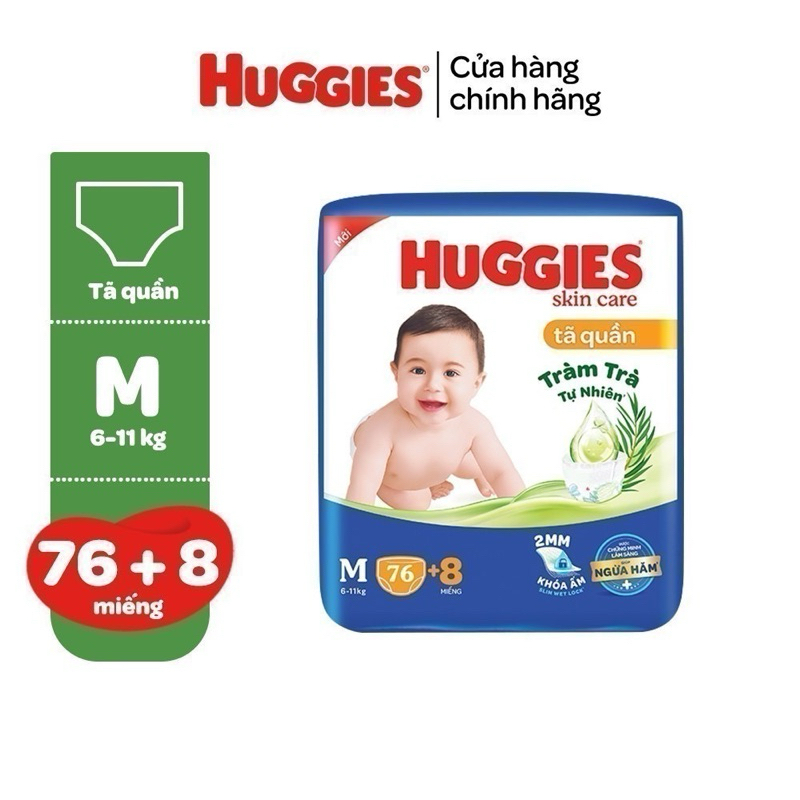 Tã/bỉm quần Huggies skincare size M 76+8 miếng