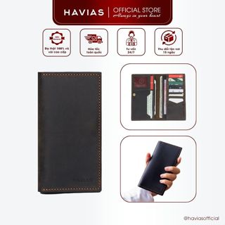 VENUTA2 HAVIAS ví dài nam nữ da may tay thủ công da bò thật 100%