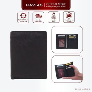 GERZIP HAVIAS ví đứng unisex thiết kế nhiều ngăn da bò thật cao cấp nhập khẩu