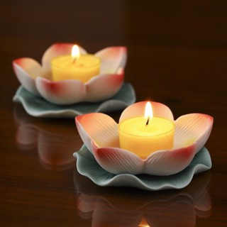 Đế Nến Hoa Sen Bằng Gốm, Chân Nến Trang Trí, Đế Đựng Nến Bơ, Trưng Bày Bàn Thờ