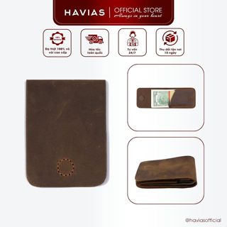 Gerbera HAVIAS ví nắp gập nam châm da bò sáp thật 100%