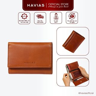 HEART3 HAVIAS ví 3 gấp nhỏ gọn thủ công da bò Vachetta Premium thật nhập khẩu
