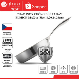 Chảo Inox Chống Dính 3 Đáy ELMICH Max A (Size 16cm/EL-3760, 20cm/EL-3761, 24cm/EL-3762, 26cm/EL-3763)