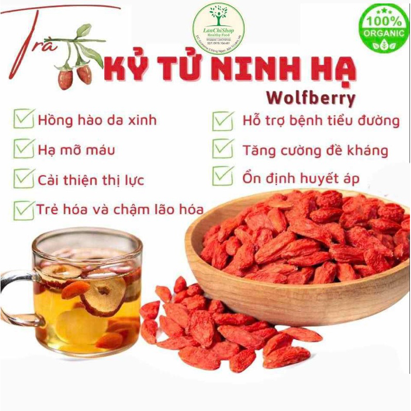 Kỷ Tử Đỏ (Câu Kỉ Tử) 100gr Sấy Khô Quả To Đỏ Đều Giúp Đẹp Da, Bổ Máu, Dễ Ngủ, Sáng Mắt