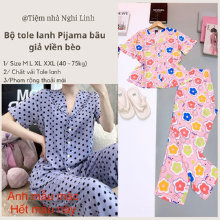 Đồ bộ piijama bâu giả vải tole lanh tay ngắn quần dài - Tiệm nhà Nghi Linh