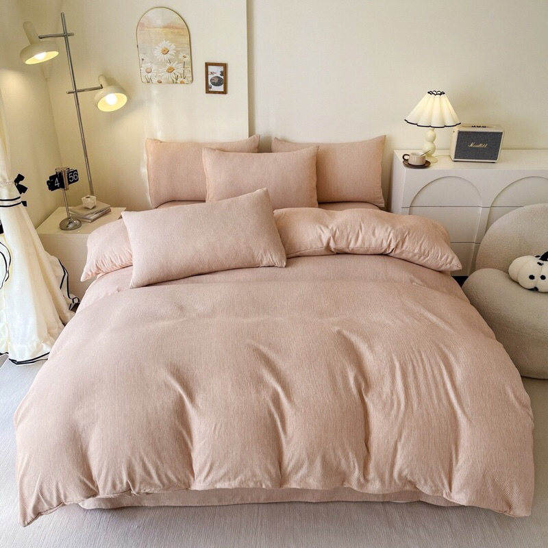 Chăn ga gối đũi MUJI kẻ sọc tăm