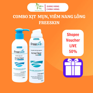 Combo viêm nang lông, mụn lưng xịt freeskin 80ml+sữa tắm viêm nang lông, mụn lưng freeskin 250ml- bha 2%