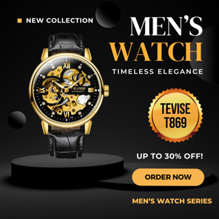 Đồng Hồ Cơ Nam TEVISE T869 Automatic, Dây Da Cao Cấp, Full Box, Chống Nước, Chống Xước, Bảo Hành 12 Tháng
