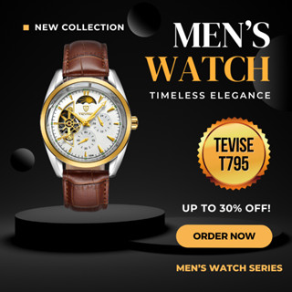 Đồng Hồ Cơ Nam TEVISE T795 Automatic, Dây Da Cao Cấp, Full Box, Chống Nước, Chống Xước, Bảo Hành 12 Tháng