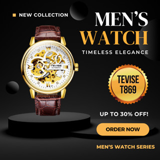 Đồng Hồ Cơ Nam TEVISE T869 Automatic, Dây Da Cao Cấp, Full Box, Chống Nước, Chống Xước, Bảo Hành 12 Tháng