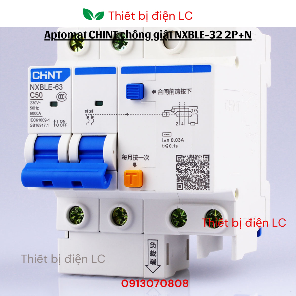 Attomat/ Át /Aptomat chống rò, chống giật CHINT, chống qua tải NXBLE-32 2P+N 32A,63A.