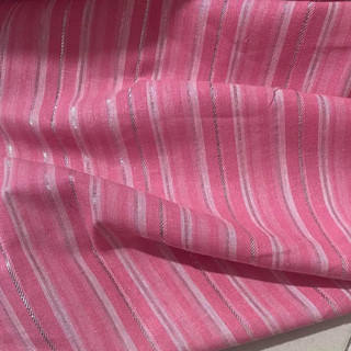 Vải linen Hàn dày dặn 200gsm sọc hồng, khổ 1m4, tưng bố pha bột