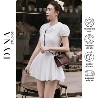 Váy sơ mi cổ sen tay ngắn bồng 𝐀𝐒𝐇𝐘𝐋𝐄𝐘 cúc ngọc chân xếp ly trẻ trung