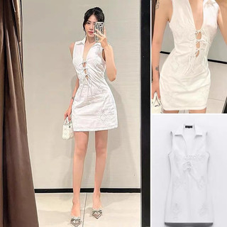 Đầm sơ mi cách điệu buộc dây trước ngực dáng ngắn zara xuất