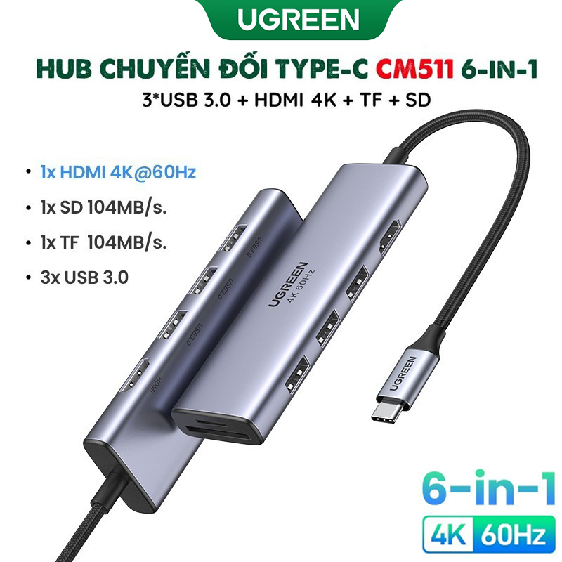 [Tổng hợp] Bộ chuyển đổi Hub Type-C Ugreen 10in1 7in1 6in1 5in1 HDMI 4K USB 3.0 PD100W RJ45 + SD/TF 60384 60383 15598