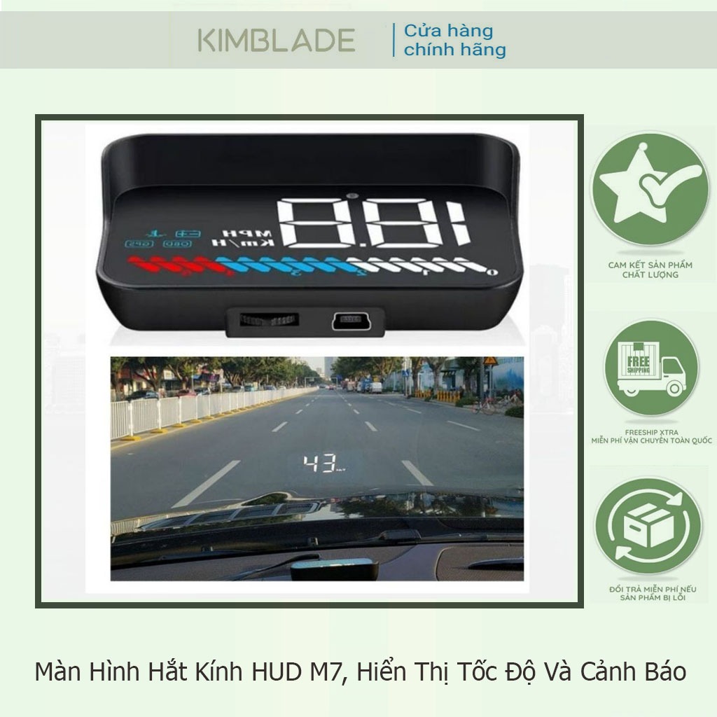 Màn Hình Hắt Kính HUD M7, Hiển Thị Tốc Độ Và Cảnh Báo Tốc Độ Ô Tô, Xe Hơi Cắm Cổng OBD2 + USB GPS Ki