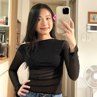 Áo lưới xuyên thấu tay dài lệch vai - Áo lưới xuyên thấu Juicy Top Juicy Club
