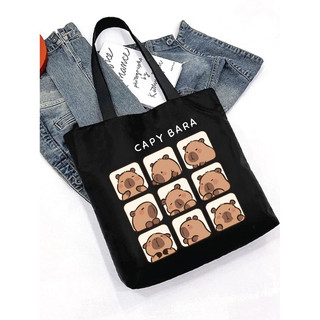 Túi Tote Túi Vải Leo Canvas màu đen hình Hoa Cúc/ Capy Bara