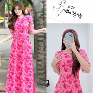  Áo Dài Nữ Voan Hoa Hồng Sen 3D,Áo Dài 4 Tà Họa Tiết Hoa Tay Ngắn Cánh Tiên -MD81 VyVy 