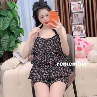 Đồ bộ nữ mặc nhà lụa hàn phối 3 tầng