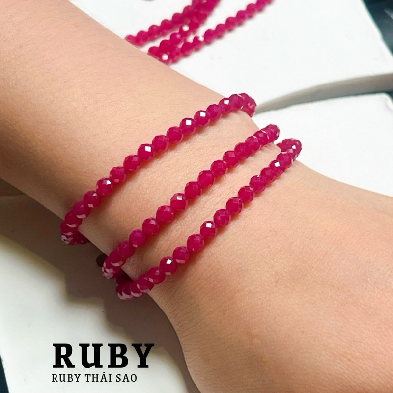 Chuỗi vòng tay, lắc tay đá Ruby Thái sao quấn 3 vòng siêu xinh màu sáng