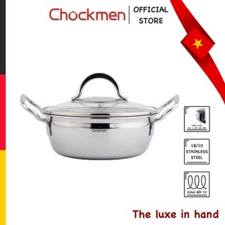 Nồi Lẩu CHOCKMEN 18-22-26-28-30cm Inox 18/10 Nắp Kính Cường Lực Đúc Liền Thân Nồi Nấu Lẩu Súp Mì