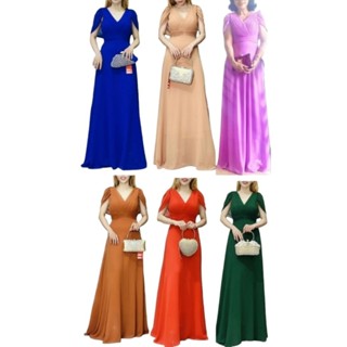 Đầm dạ hội trung niên choàng vai sang trọng, Đầm dự tiệc trung niên dáng cape dress dài khoác vai cao cấp