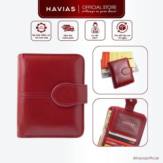 LOM HAVIAS bóp dáng ngang khoá Zip mạ đồng chắc chắn da bò Nappa thật 100%