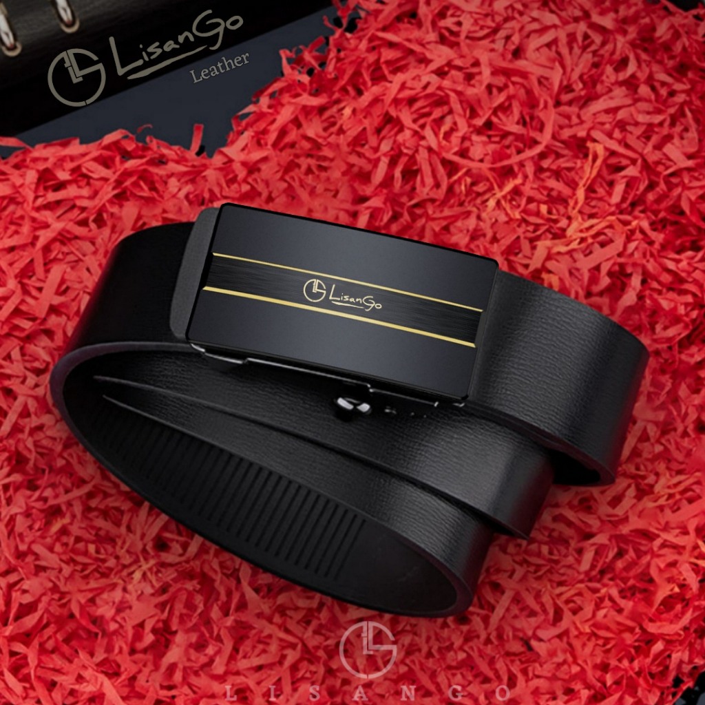 (Full Hộp) Thắt Lưng Nam cao cấp LISANGO LSG021B, Dây da mịn bản nhỏ rộng 3.3cm, khóa tự động chất l
