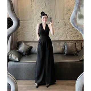 Set jum quần dài cổ yếm ống rộng với tone 3 màu xinh xắn